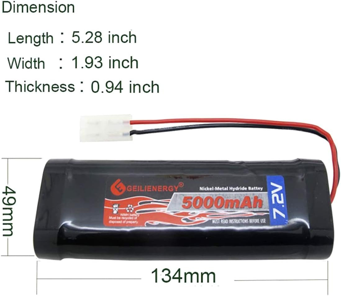 7.2V 5000Mah 10C 6-Cell Nimh Battery for RC Cars Hobby Battery with Tamiya Connector for Car Truck Truggy Buggy Tank Airplane Helicopter Boat Racing (2 Pack)