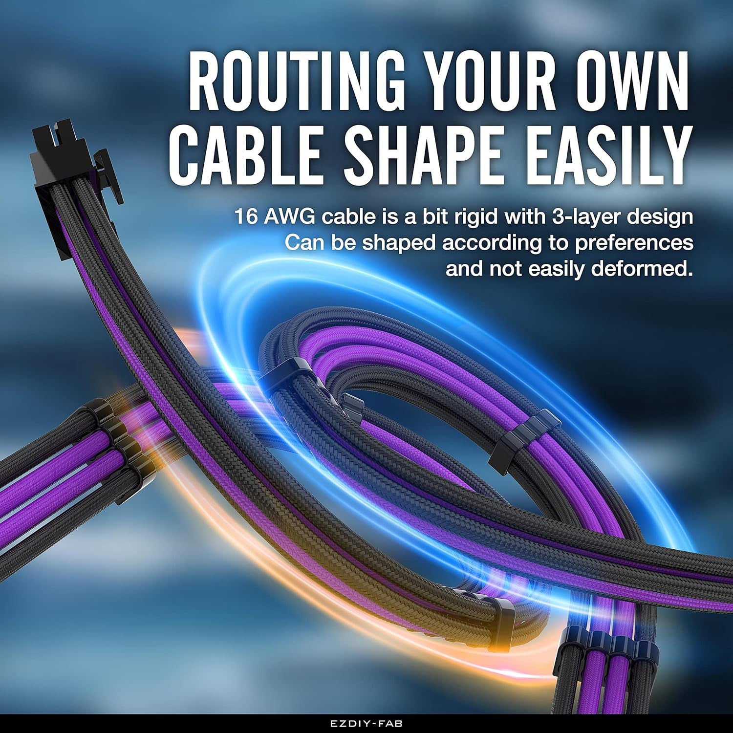 PSU Cable Extension Kit Sleeved Cable Custom Power Supply Sleeved Extension 16 AWG 24-PIN 8-PIN 6-PIN 4+4-PIN with Combs- Black/Purple