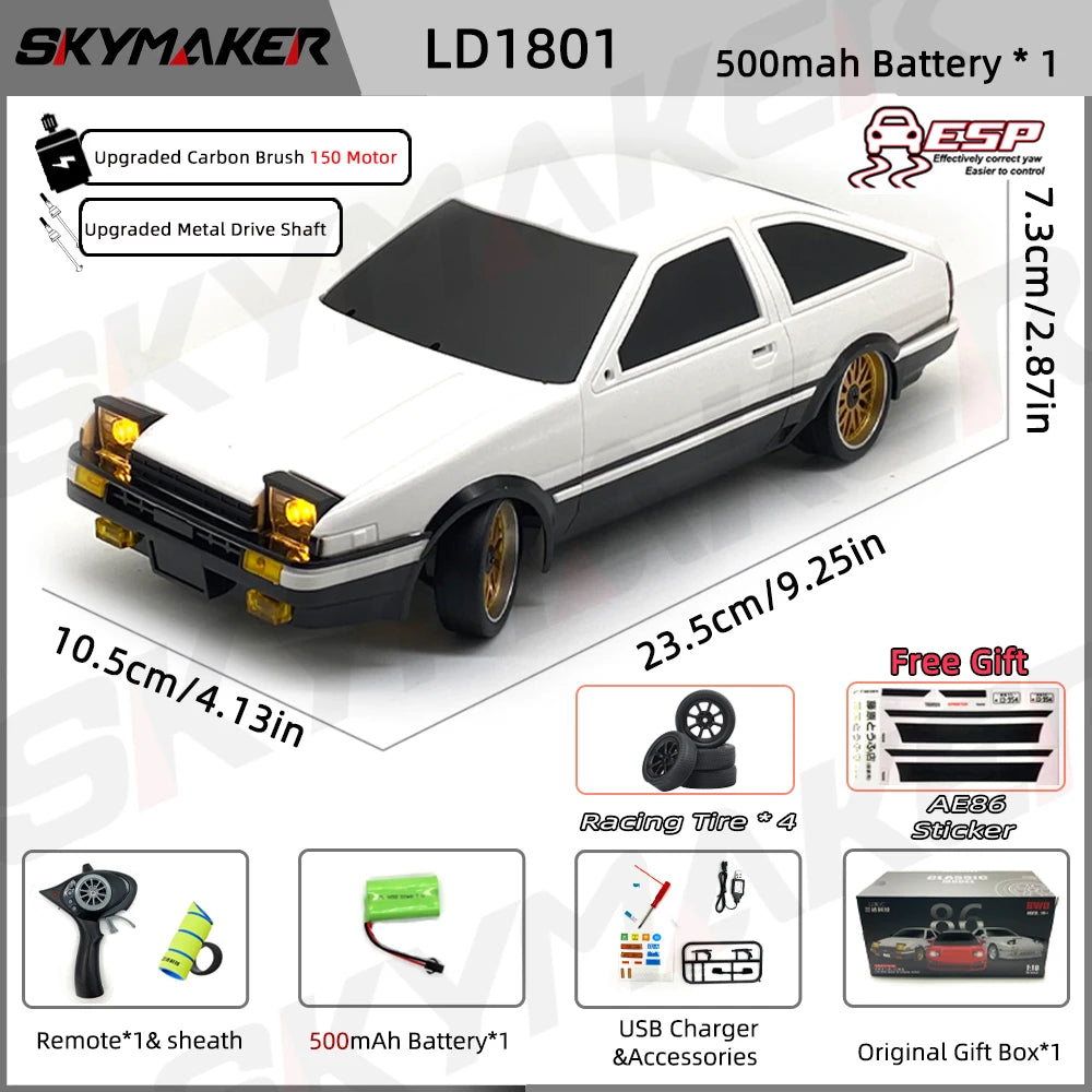 AE86 Model LD1801 RX-7 FC LD1802 1:18 RC Drift Car 1/18 2.4G Remote Control ESP Gyroscope LED Mini RC Racing Car Toys