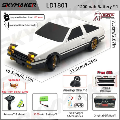 AE86 Model LD1801 RX-7 FC LD1802 1:18 RC Drift Car 1/18 2.4G Remote Control ESP Gyroscope LED Mini RC Racing Car Toys