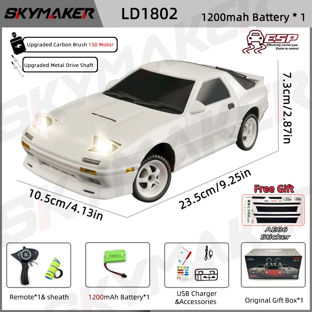 AE86 Model LD1801 RX-7 FC LD1802 1:18 RC Drift Car 1/18 2.4G Remote Control ESP Gyroscope LED Mini RC Racing Car Toys