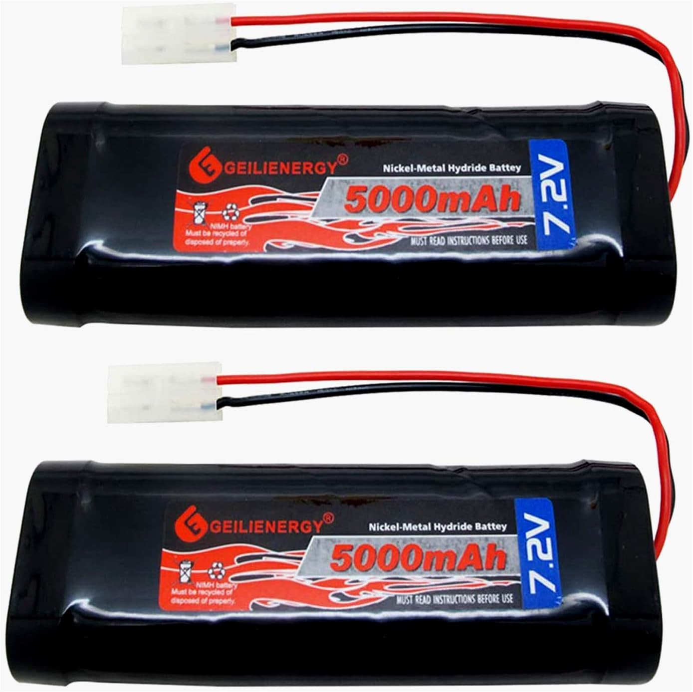 7.2V 5000Mah 10C 6-Cell Nimh Battery for RC Cars Hobby Battery with Tamiya Connector for Car Truck Truggy Buggy Tank Airplane Helicopter Boat Racing (2 Pack)