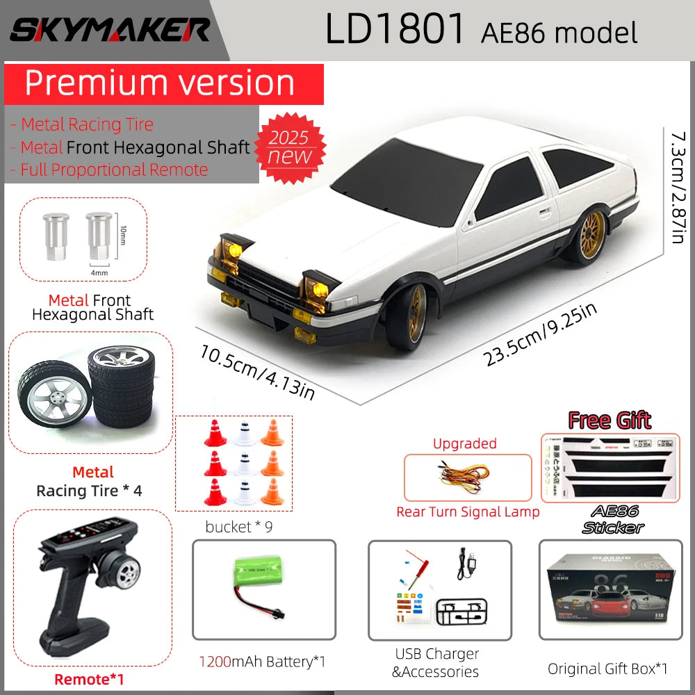 AE86 Model LD1801 RX-7 FC LD1802 1:18 RC Drift Car 1/18 2.4G Remote Control ESP Gyroscope LED Mini RC Racing Car Toys