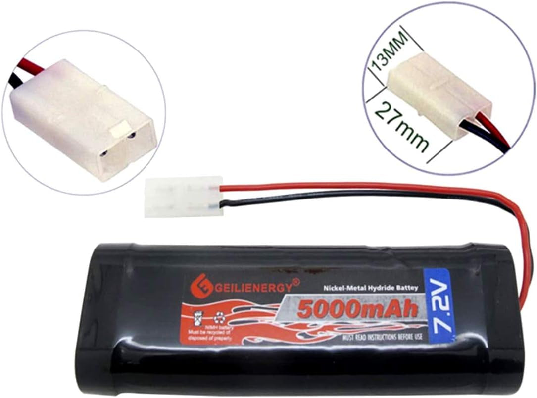 7.2V 5000Mah 10C 6-Cell Nimh Battery for RC Cars Hobby Battery with Tamiya Connector for Car Truck Truggy Buggy Tank Airplane Helicopter Boat Racing (2 Pack)