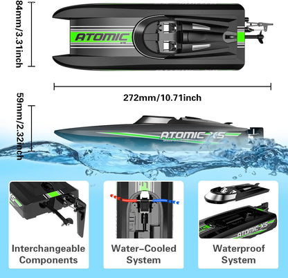 Remote Control Boats for Pools and Lakes 20+MPH Atomicxs High Speed RC Boat for Adults Toy Boat Gifts with 2 Batteries & Reverse Function (795-5 Black)