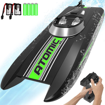 Remote Control Boats for Pools and Lakes 20+MPH Atomicxs High Speed RC Boat for Adults Toy Boat Gifts with 2 Batteries & Reverse Function (795-5 Black)